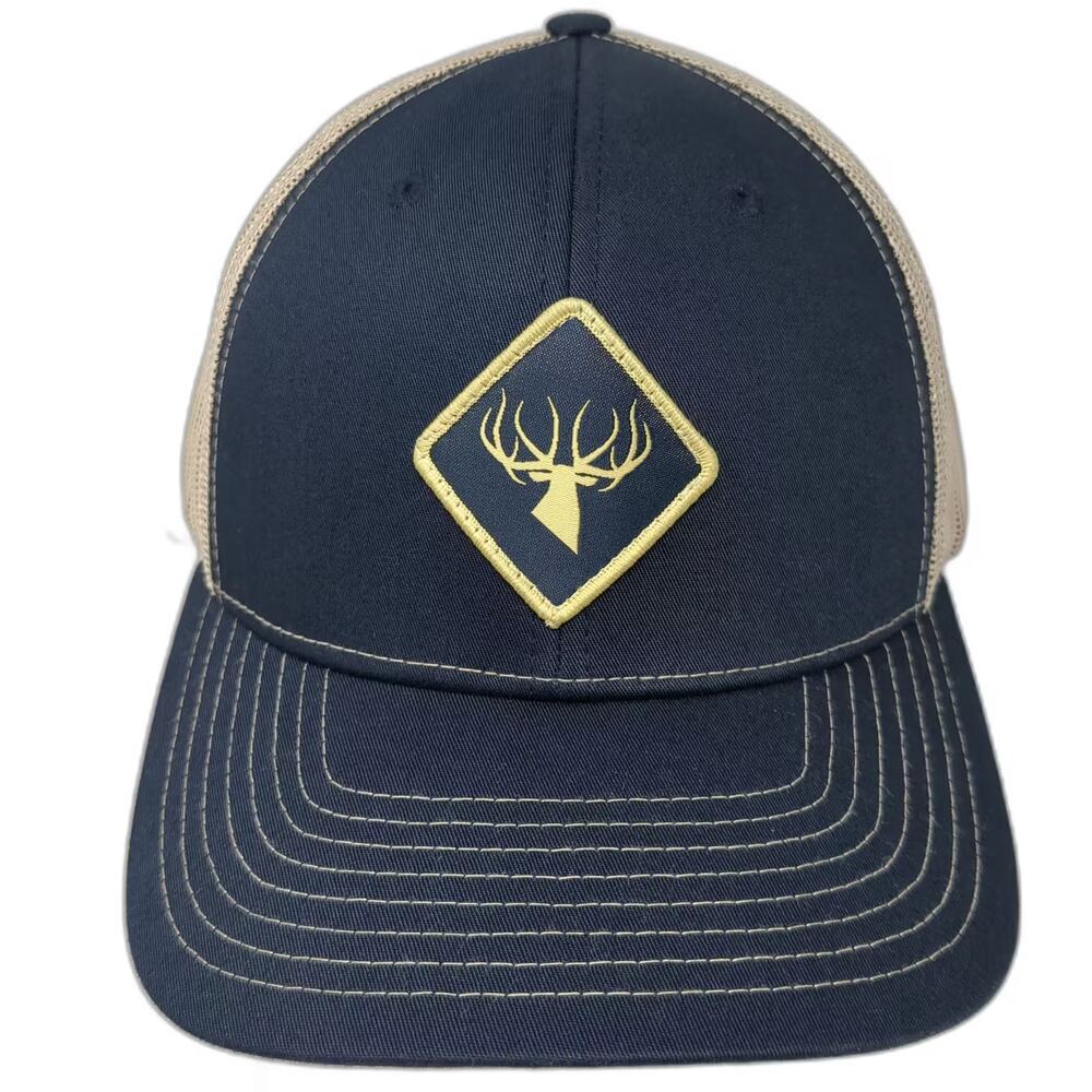 Richardson Trucker Hat Blue Beige Snapback OS Deer Antler Patch Embroidered